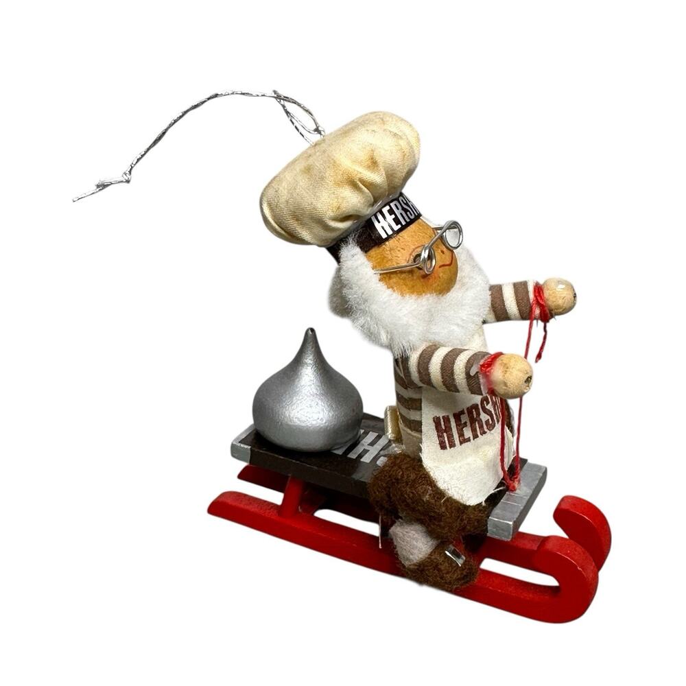 Vintage Kurt Adler Hersheys Chocolate Elf Chef on Wood Sled Christmas Ornament